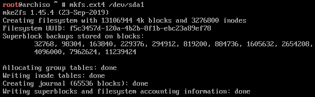 Formatting partition with mkfs.ext4